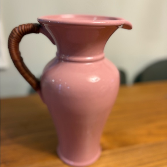 Vintage Pink Ceramic Pitcher with Woven Handle - Picture 1 of 4